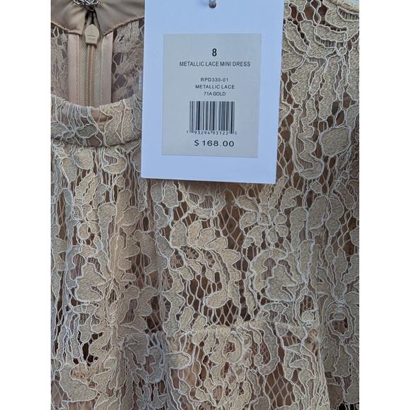 Rachel Parcell Women's Metallic Lace Mini Dress Sz 8 Gold Long Sleeve Feminine - Picture 6 of 7